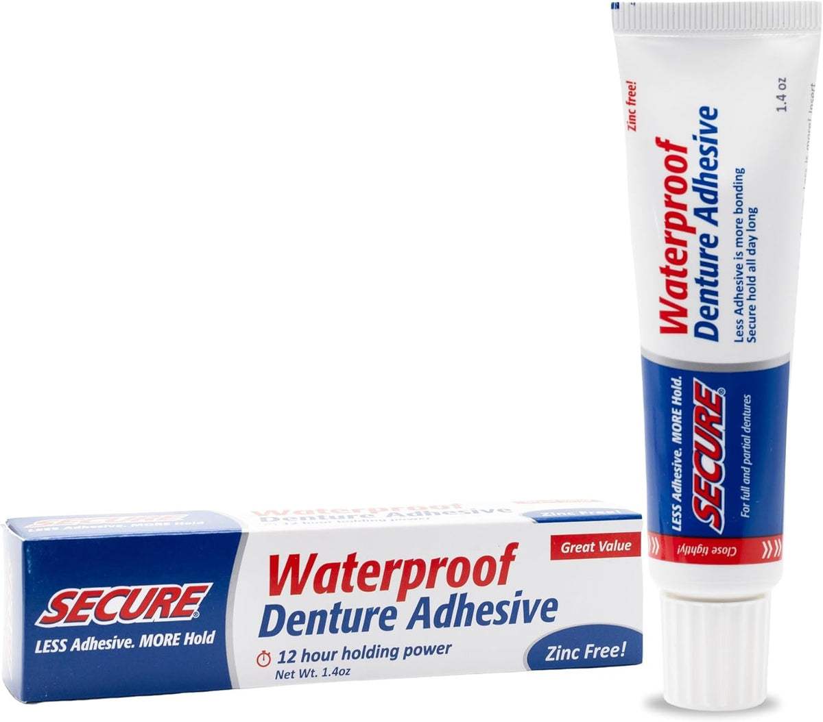 Waterproof Denture Adhesive - Zinc-Free, Extra Strong Hold for Upper & Lower Dentures