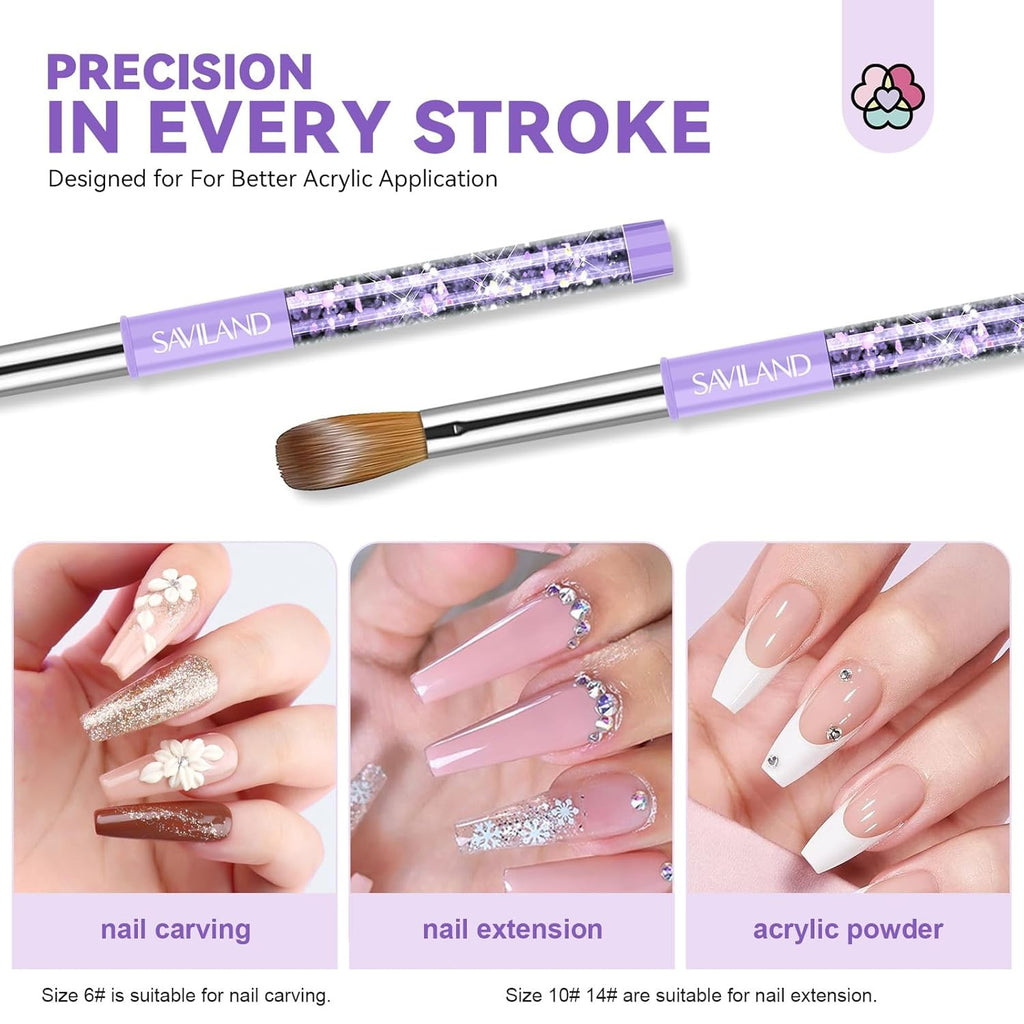 Kolinsky Acrylic Nail Brush Set with Cleaning Tool - 6/10/14 Sizes for Nail Art & Extensions