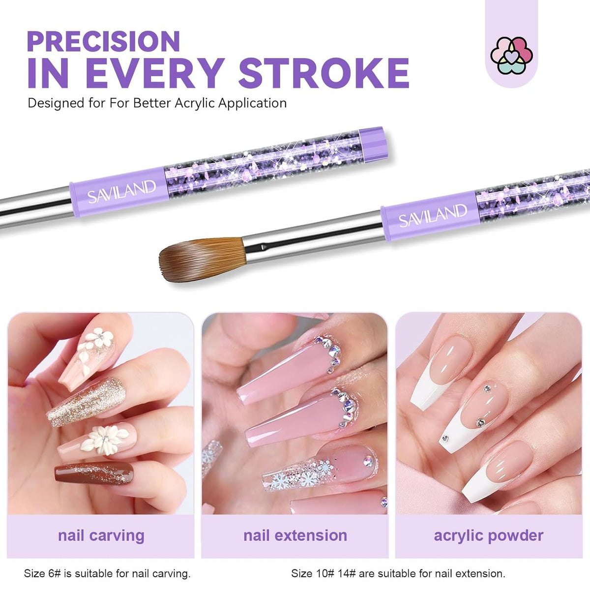 Kolinsky Acrylic Nail Brush Set with Cleaning Tool - 6/10/14 Sizes for Nail Art & Extensions