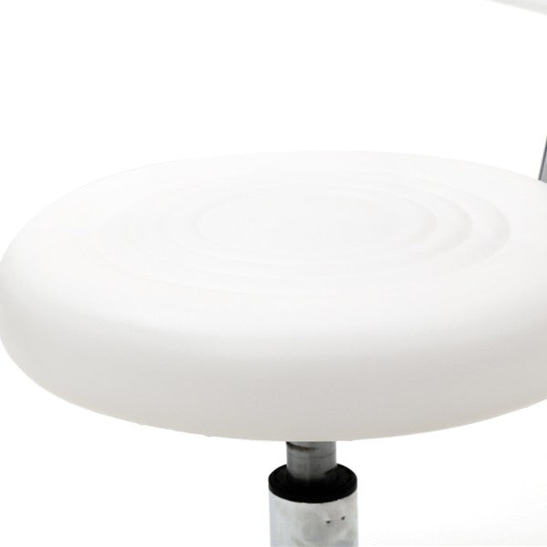White Adjustable Salon Stool with Backrest and 360° Swivel