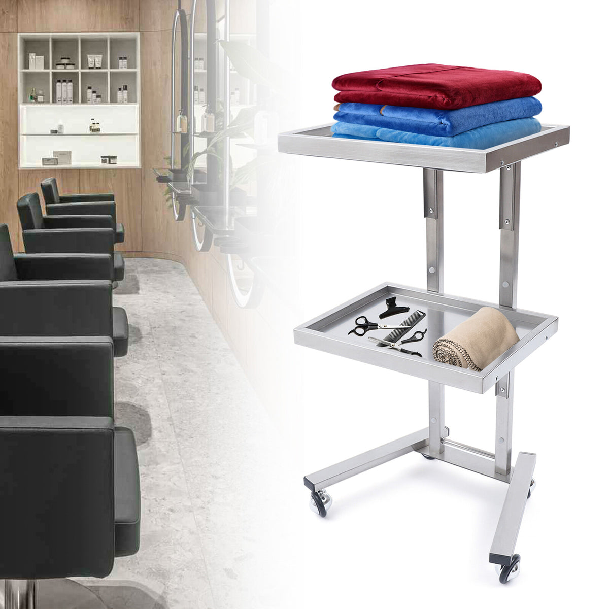 Stainless Steel Trolley Cart 2 Tier Medical Salon Tattoo Hair Studio Utility