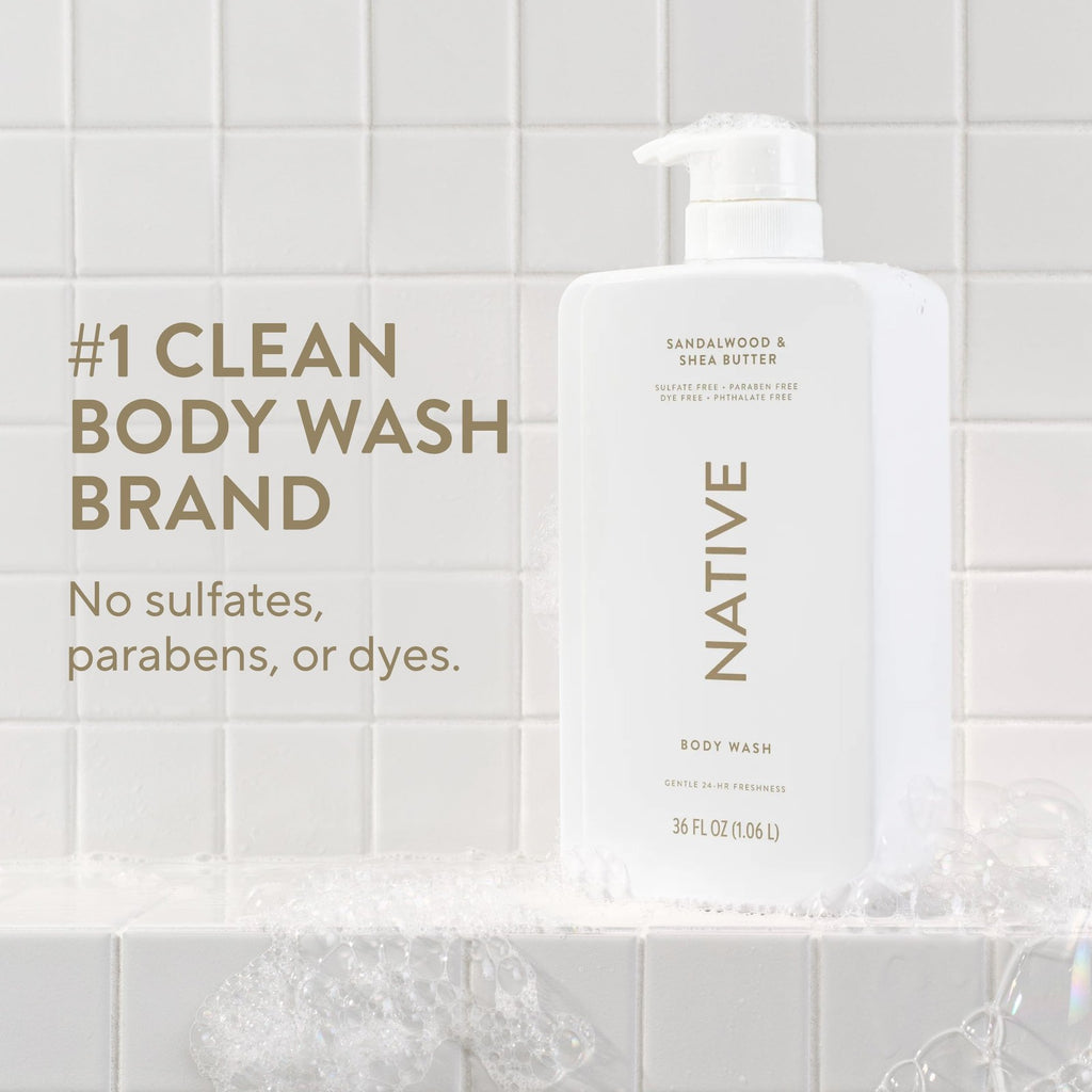 Native Sandalwood & Shea Butter Body Wash - 36 Fl Oz, Gentle & Vegan
