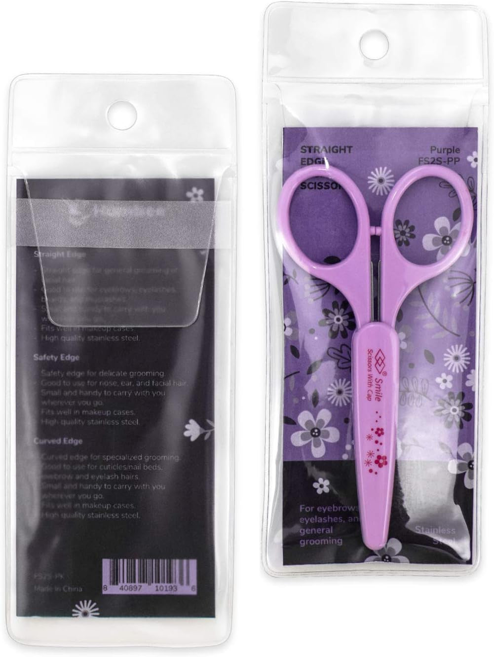 Eyebrow Scissors for Facial, Nose, Mustache & Beard Hair Trimming - Long Purple Stainless Steel