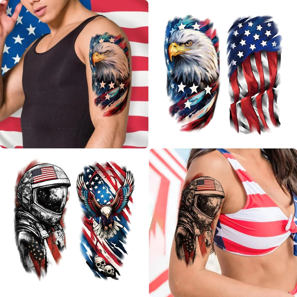 Patriotic Independence Day Temporary Tattoos – USA Flags, Fireworks, 77 Sheets Waterproof