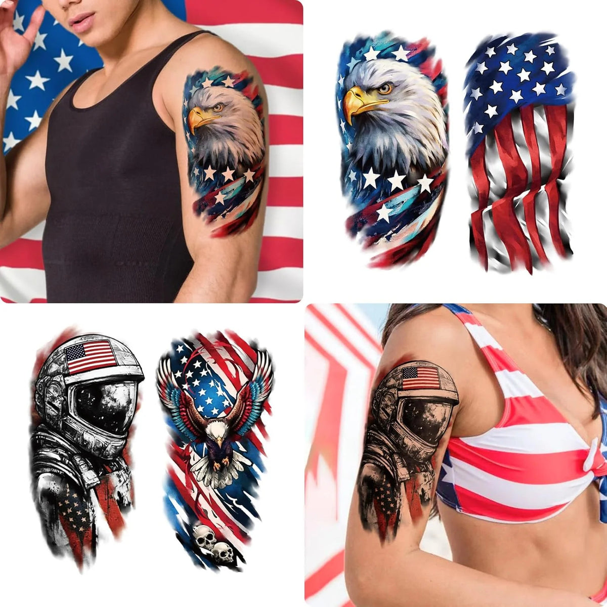 Patriotic Independence Day Temporary Tattoos – USA Flags, Fireworks, 77 Sheets Waterproof