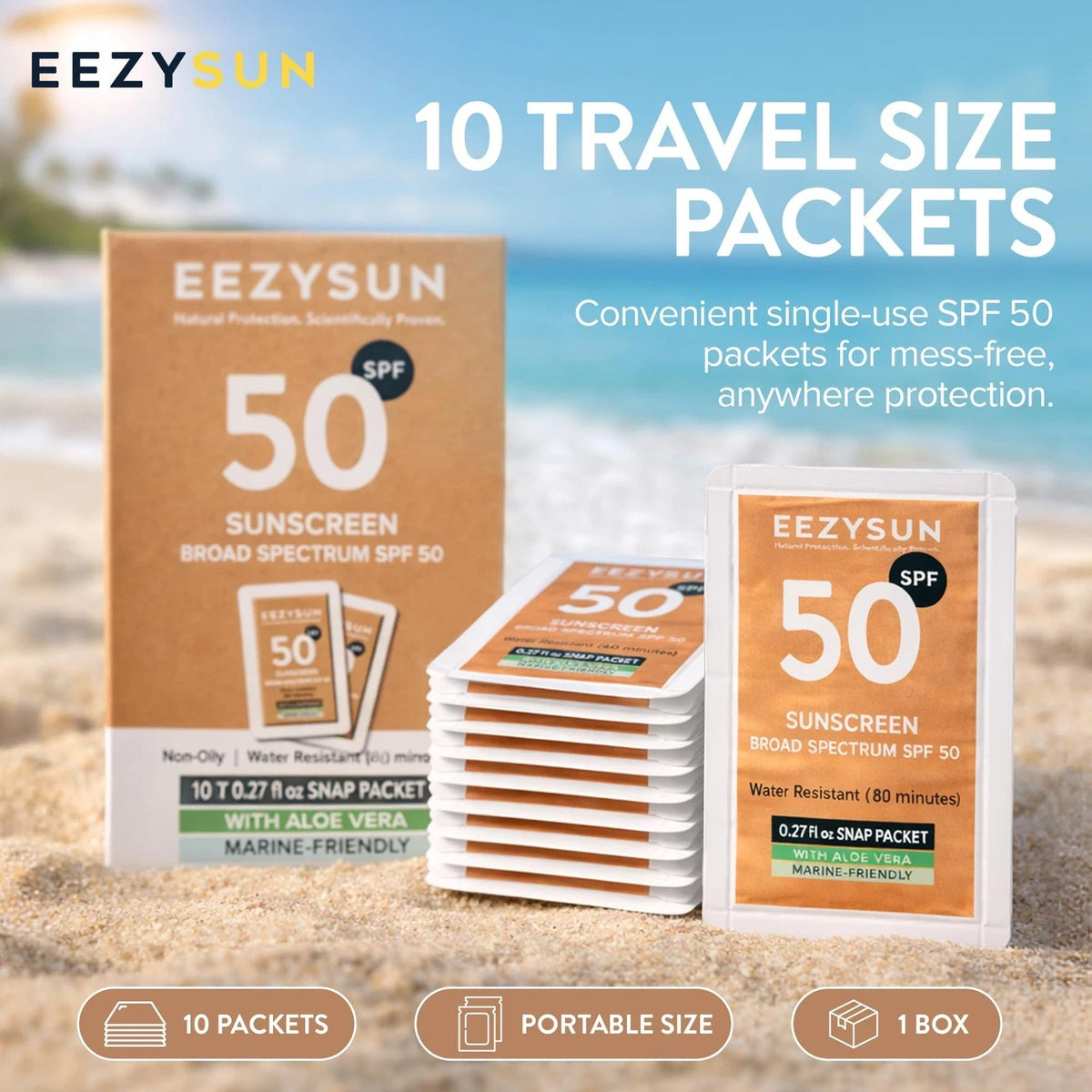 Mineral SPF 50 Sunscreen Packets - Travel Size 10 Packets 0.27oz