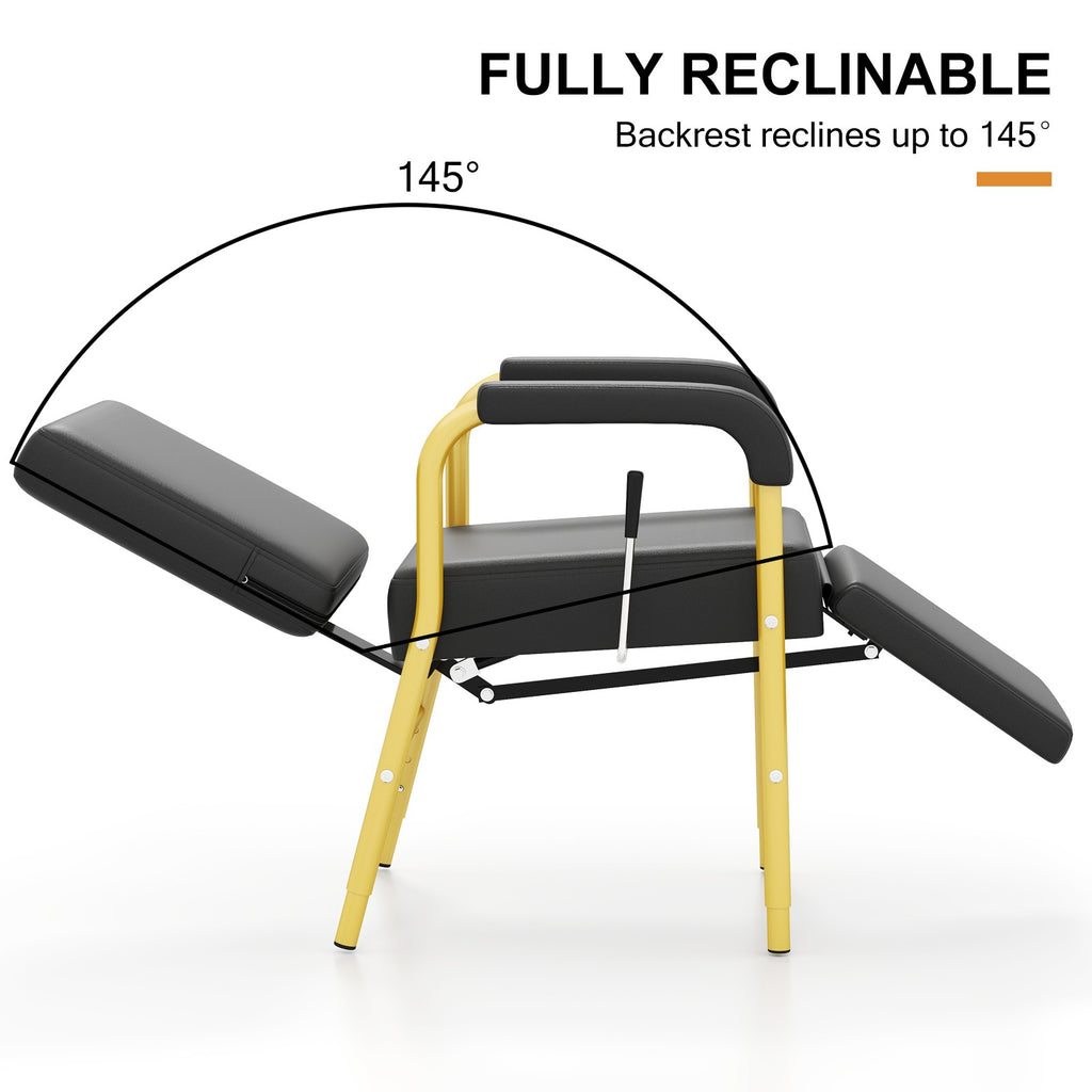 Black and Gold Reclining Barber Shampoo Chair with Support Legs for Salon Spa