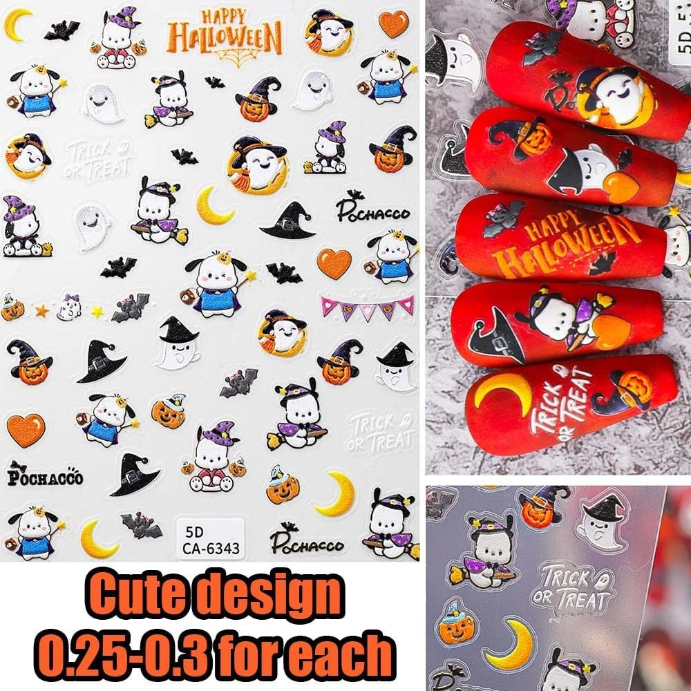 Halloween Nail Stickers 7-Design Kawaii Nail Decals for Nail Art & Crafts