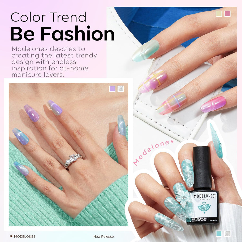 Gel Nail Polish Set with Magnet - 6 Colors Summer Silver Cat Eye