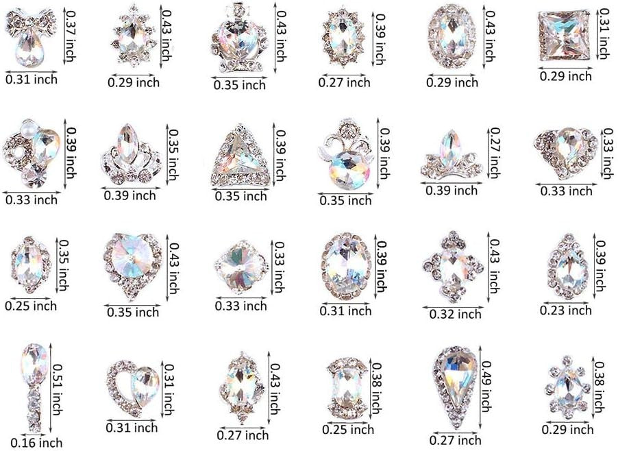 Crystal AB Nail Charms Set - 48PCS Sparkling Rhinestones for Nail Art
