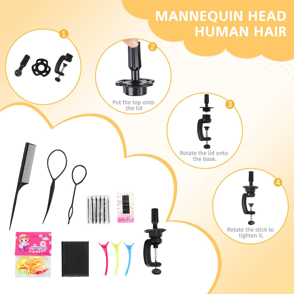 Real Human Hair Mannequin Head for Cosmetology Practice Dark Brown
