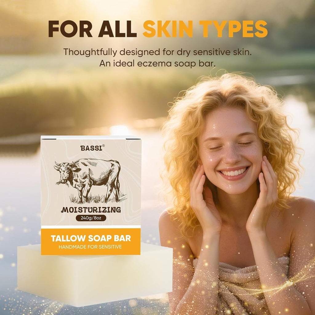 Beef Tallow Soap Bar 2 Pack - Natural Moisturizing Handmade Facial & Body Soap