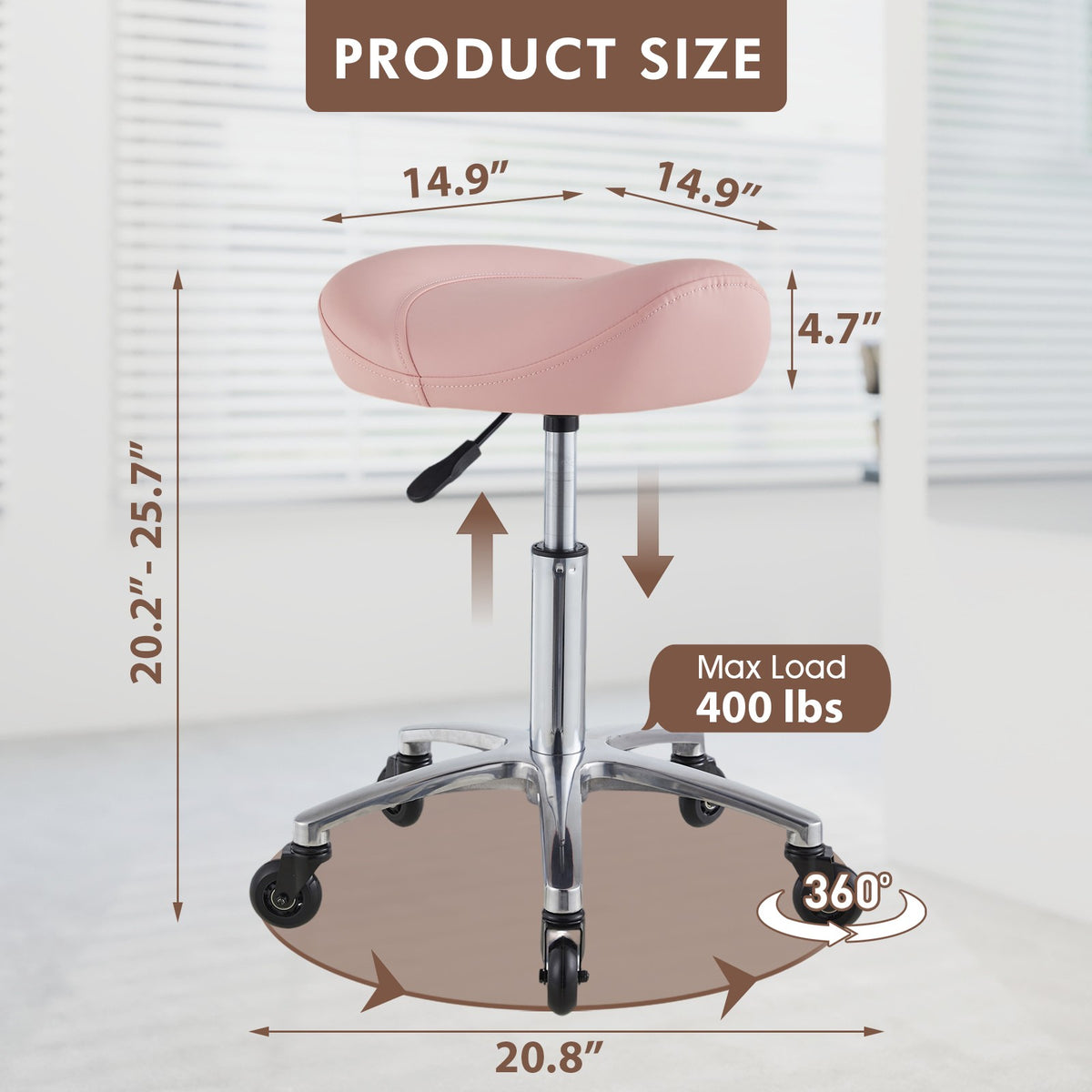 Pink Saddle Salon Stool with Hydraulic Height Adjustment and 360° Swivel