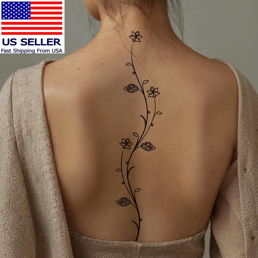 Temporary Tattoos for Women & Teens – 12 Sheet Long-Strip Branch Flower Leaves