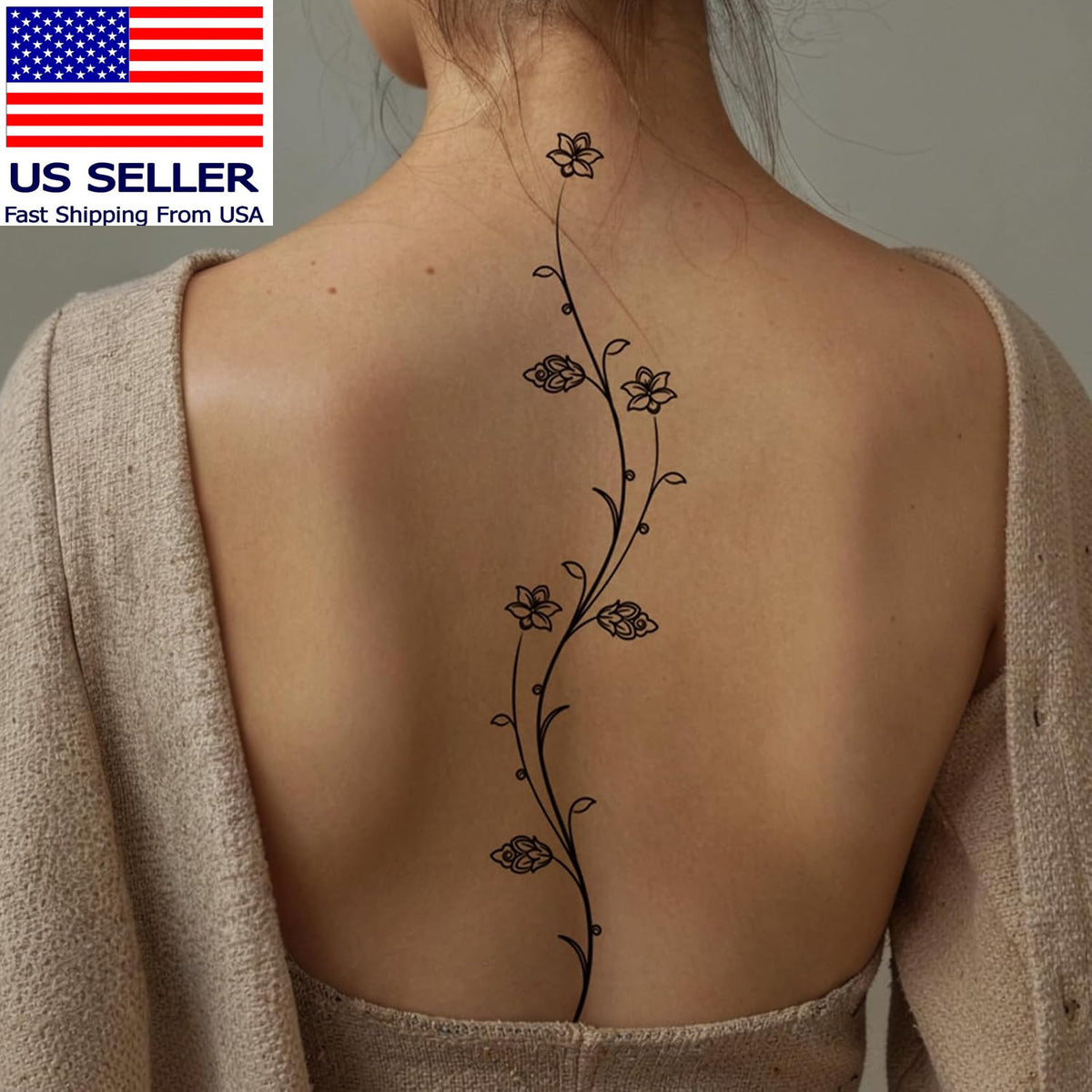 Temporary Tattoos for Women & Teens – 12 Sheet Long-Strip Branch Flower Leaves