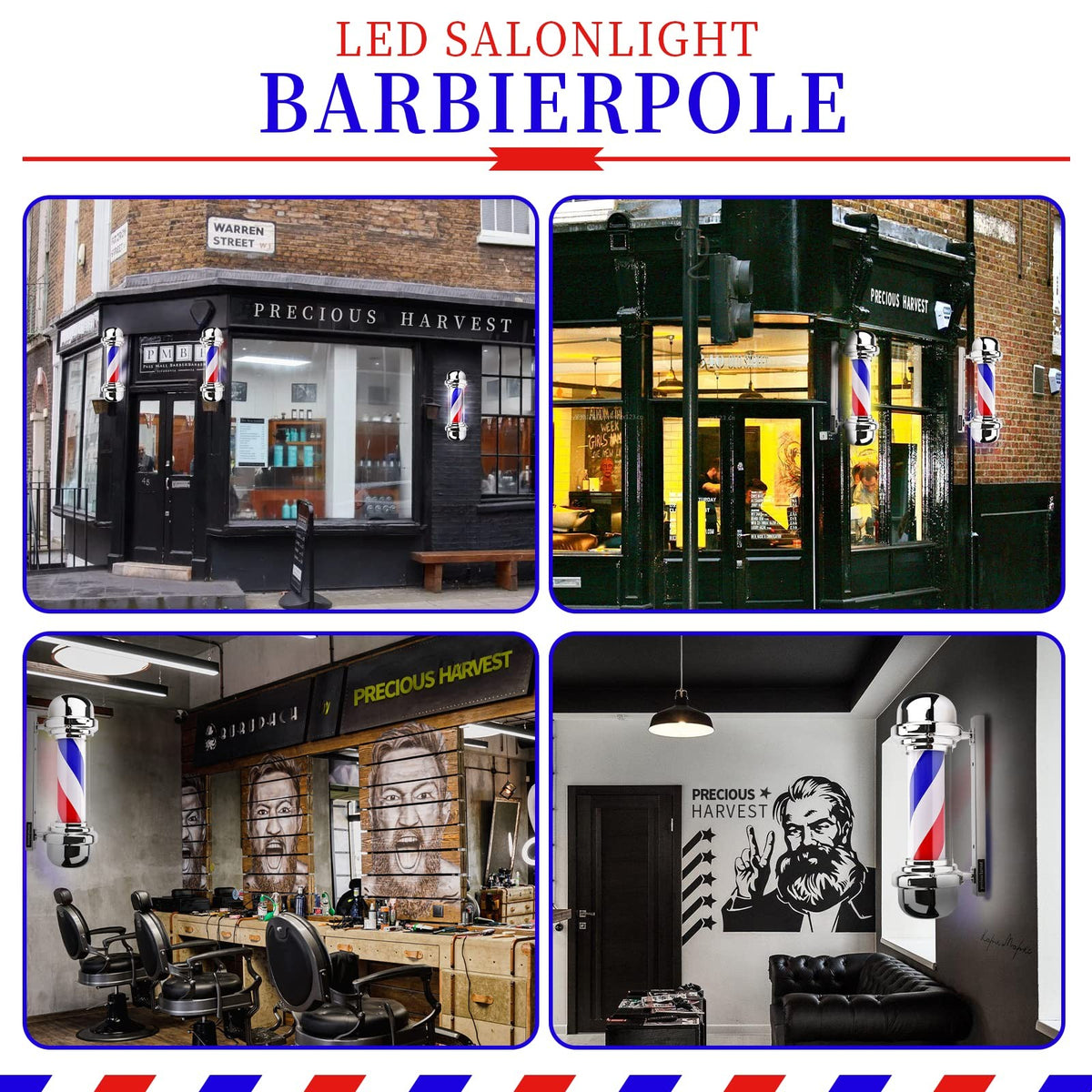 22.8 Inch LED Illuminated Barber Pole Sign with Rotating Stripe