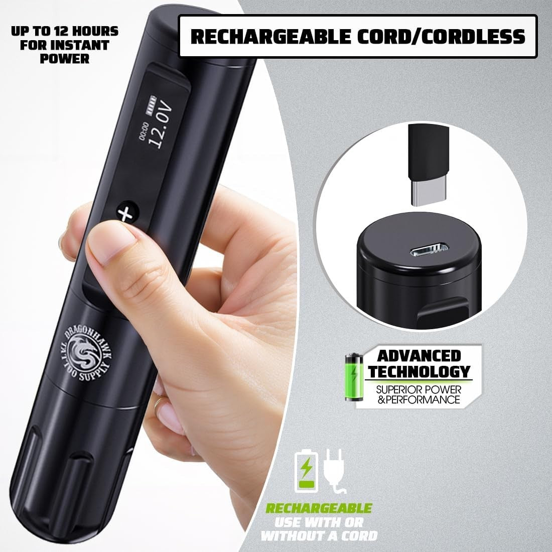 Cordless L1 Tattoo Pen Kit - Dragonhawk Professional Complete Tattoo Gun