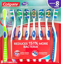Colgate 360 Medium Toothbrush with Tongue and Cheek Cleaner - 8 Pack