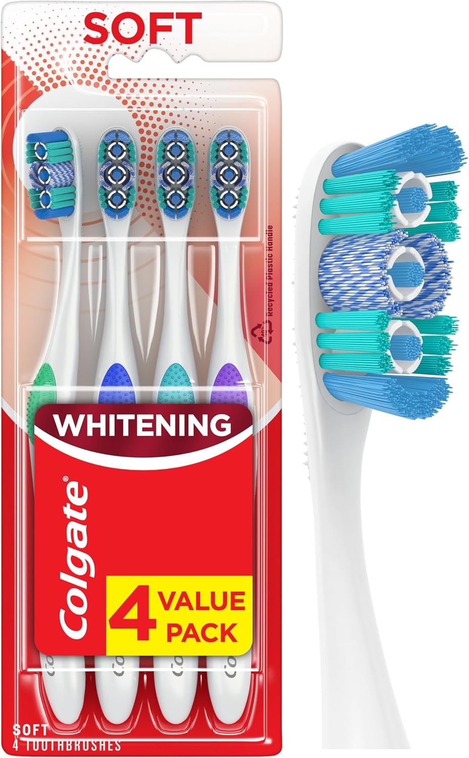 4 Pack Soft Adult Whitening Toothbrushes with Tongue & Cheek Cleaners
