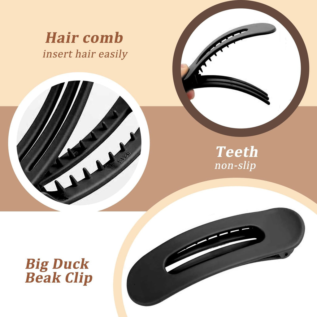 Flat & Flower Hair Clips Set - 6 Pack, Strong Hold Claw & Non-Slip Styles