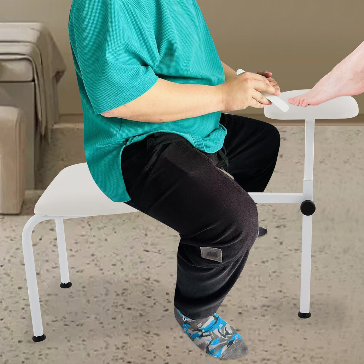 Adjustable Pedicure Stool with Foot Rest for Nail Salon & Spa