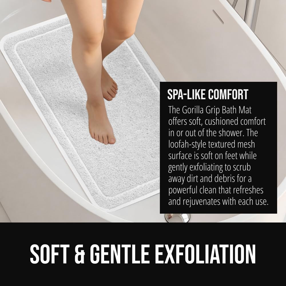 Exfoliating Bath Shower Mat 24x16 with Textured Backing and Loofah-Style Foot Scrubber