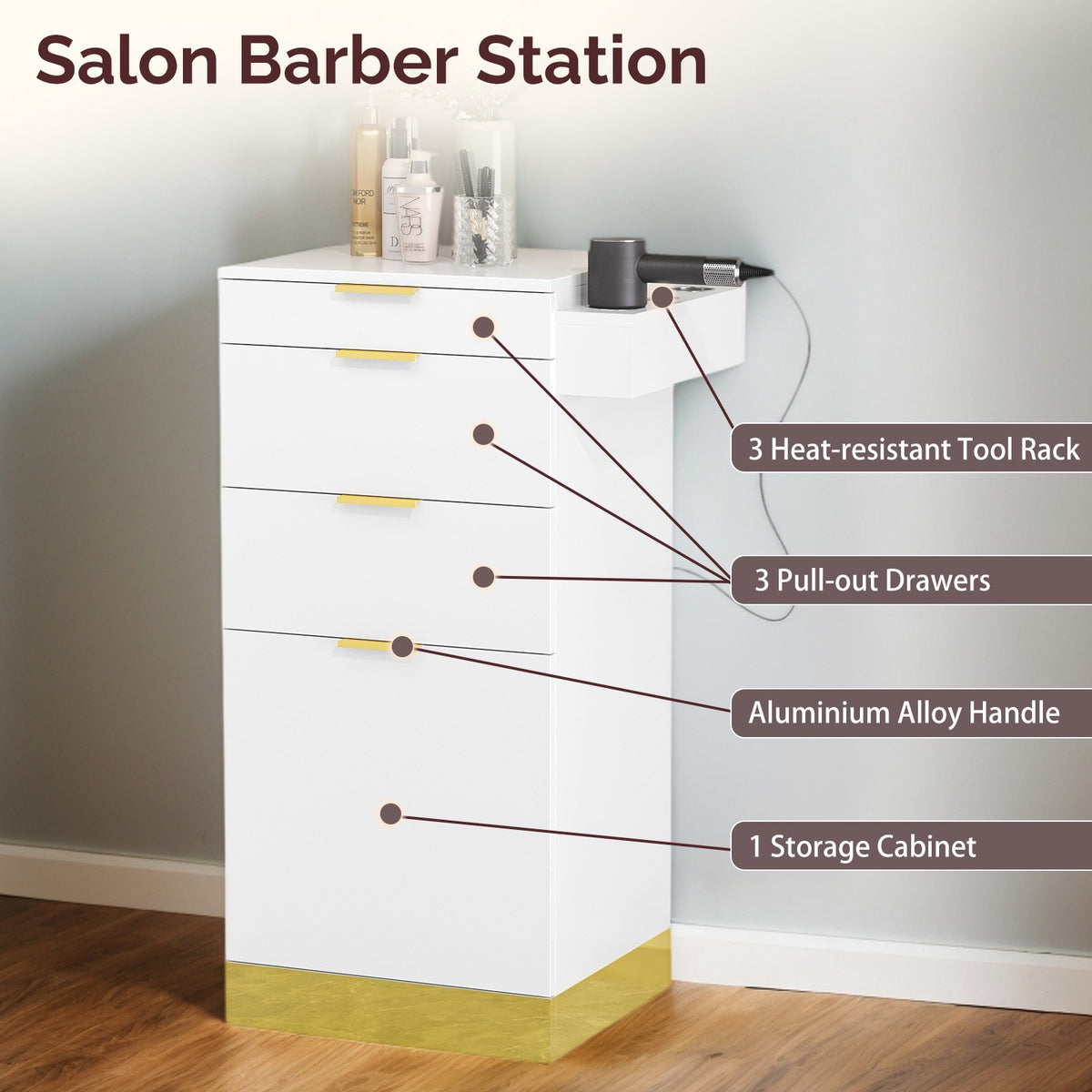Salon Organizer with Stainless Steel Finish and Tool Holders