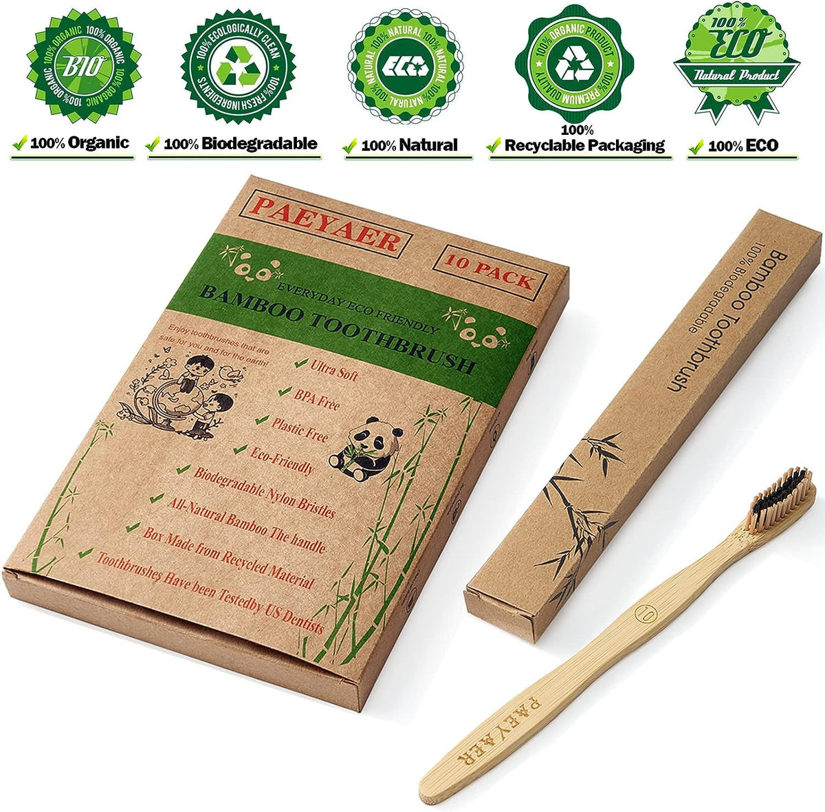 20 Count Eco-Friendly Bamboo Toothbrushes Soft & Medium Bristles Bulk Pack