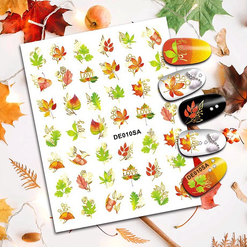 Autumn Leaf Maple Nail Stickers Fall Leaves Bird Nail Art Decals Set - Multiple Variants