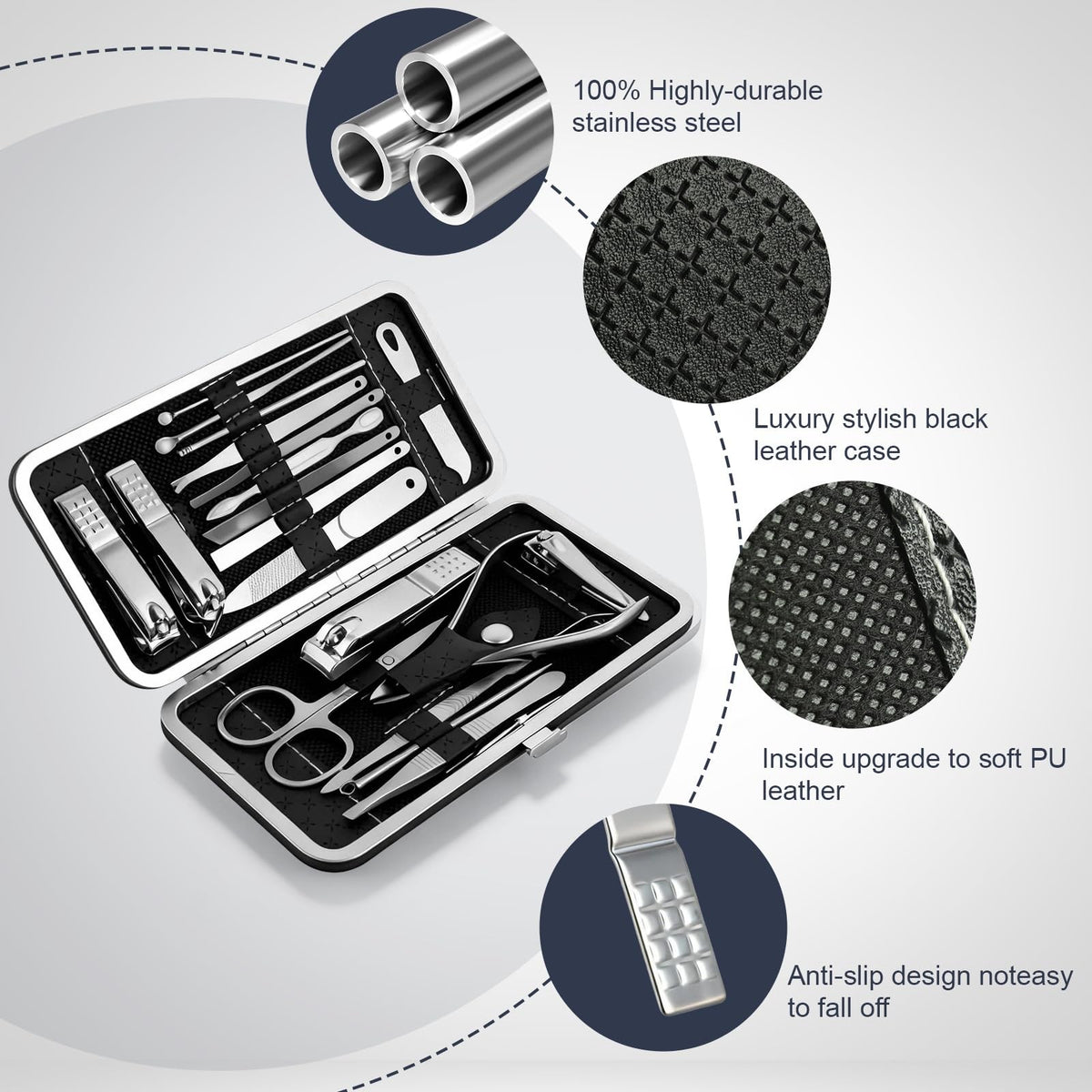 Professional Nail Clippers Set for Women Travel Manicure Kit Metallic