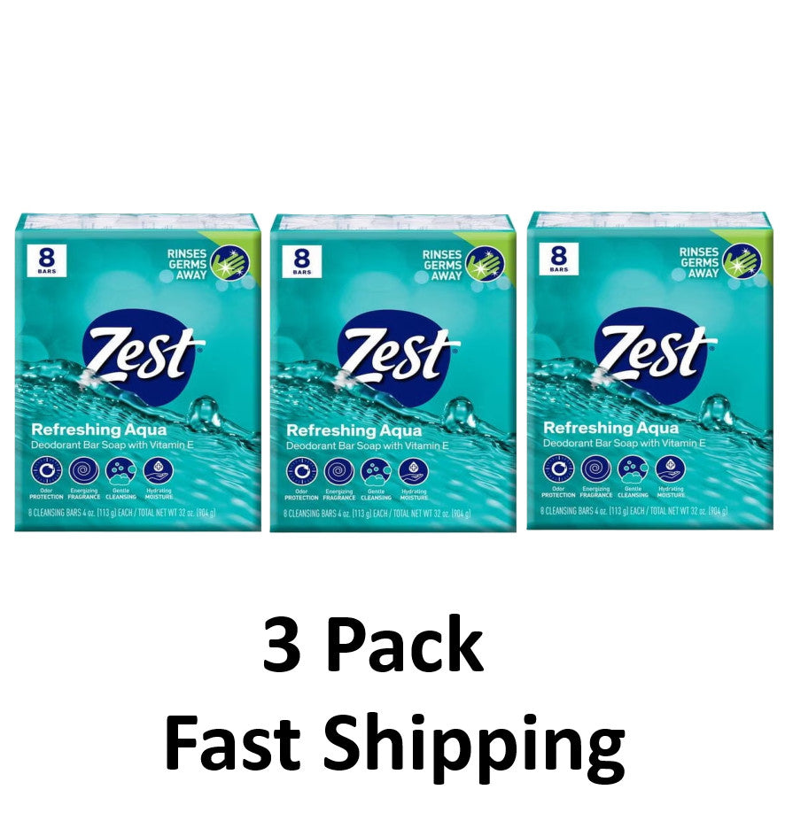 Hydrating Deodorant Bar Soap 8-Pack - Aqua Scent, Moisturizing, Paraben-Free
