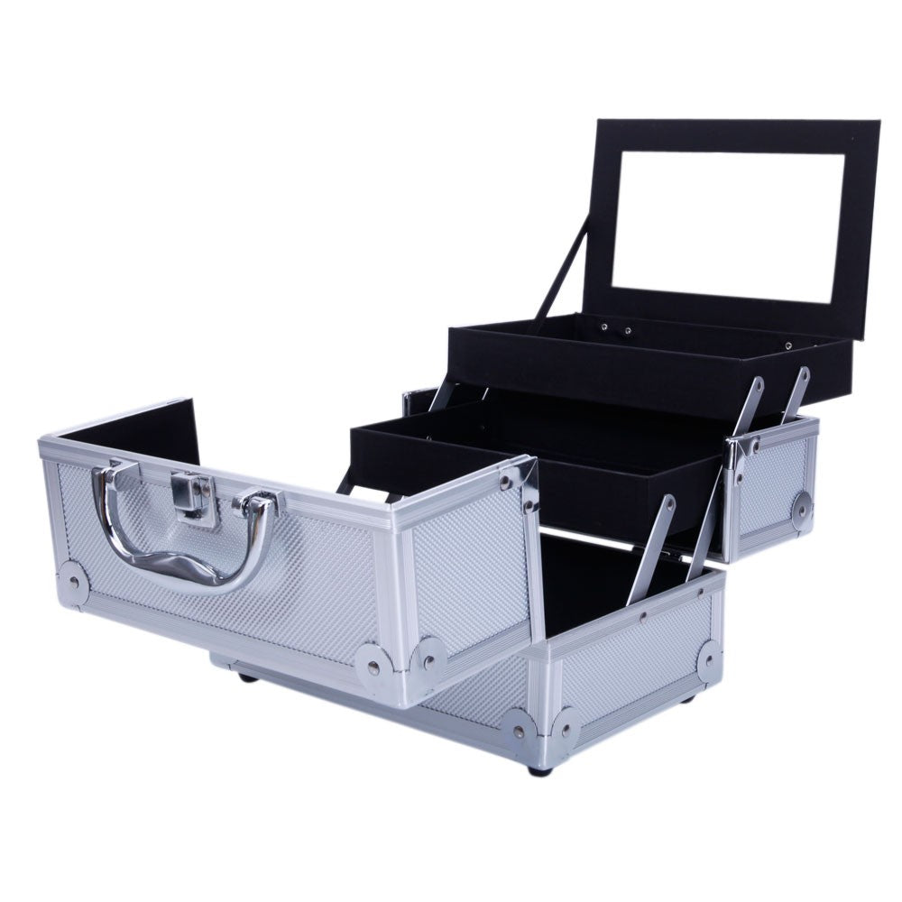 Aluminum Makeup Train Case with Mirror and Handle - Jewelry & Cosmetic Storage