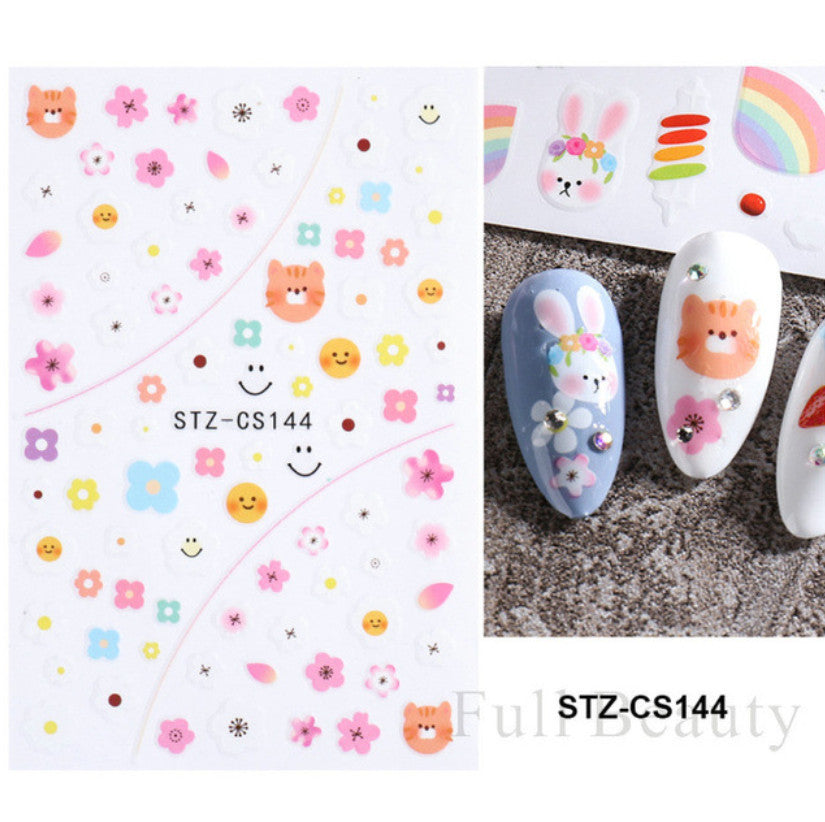 Summer Flower & Cat Nail Art Stickers - 3D Decals for Nails
