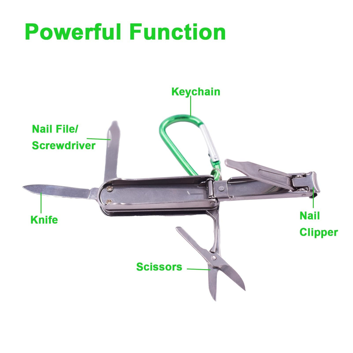 5-in-1 Multi Tool Nail Clippers Keychain Scissors Nail Files Portable Silver