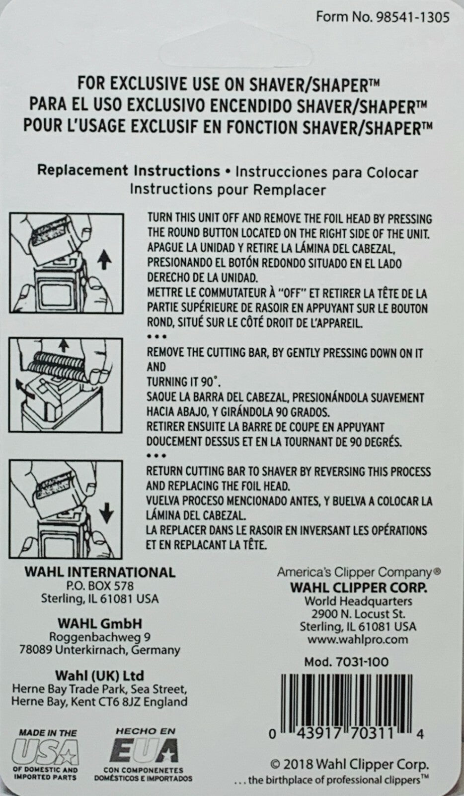 Wahl Shaver Replacement Foil and Cutter Bar for 8061-100 Series