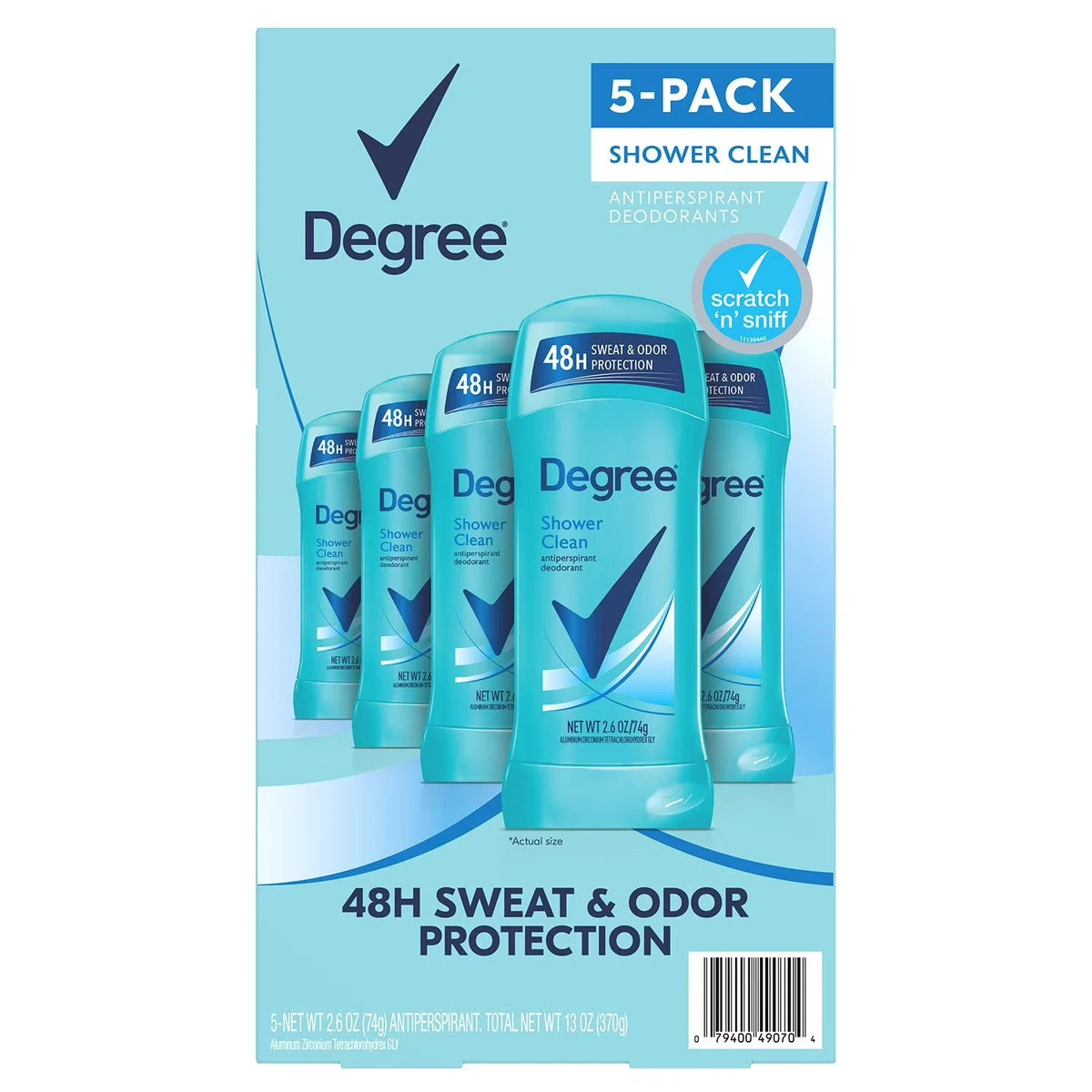 Degree Shower Clean Antiperspirant Deodorant Stick 2.6 oz - 5 Pack