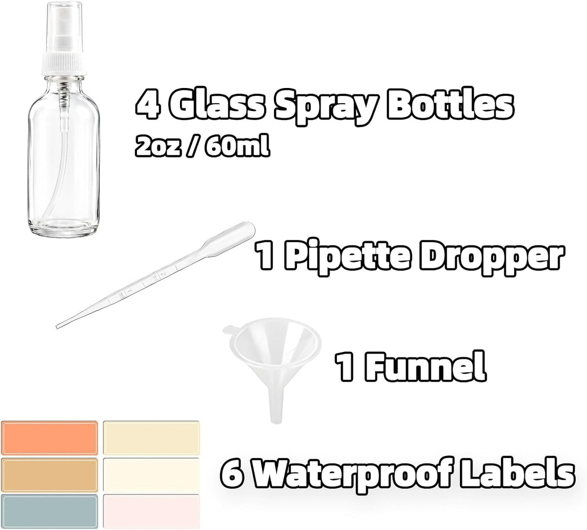 4 Pack 2oz Clear Glass Spray Bottles with Fine Mist Atomizer for Personal Care and Household Use