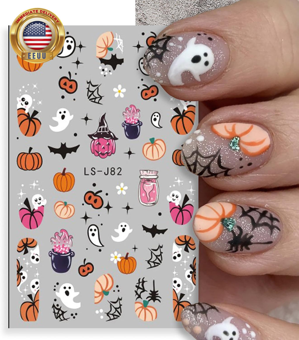 Halloween Nail Art Stickers Set - 6 Sheets with Pumpkin Ghost Skeleton Designs