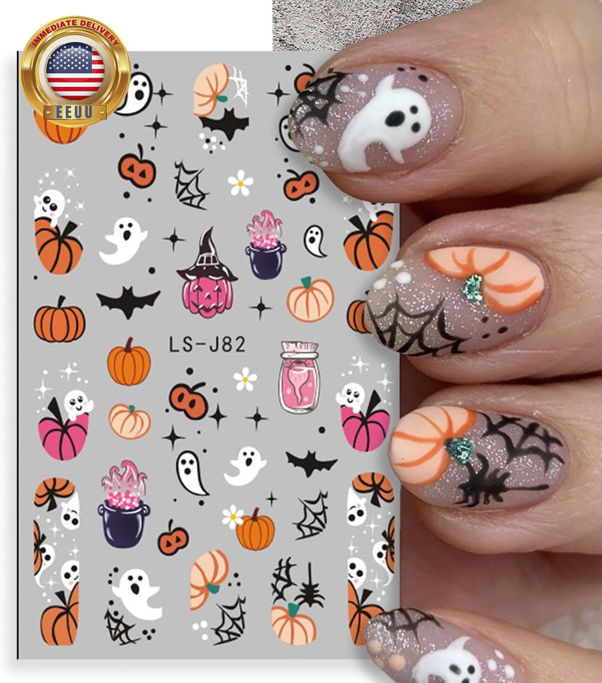 Halloween Nail Art Stickers Set - 6 Sheets with Pumpkin Ghost Skeleton Designs