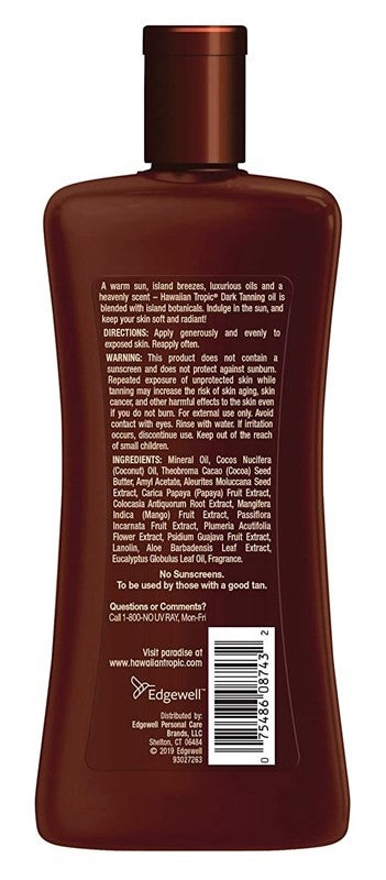 Hawaiian Tropic Dark Tanning Oil with Coconut Oil - 8 Ounce Vegan Formula