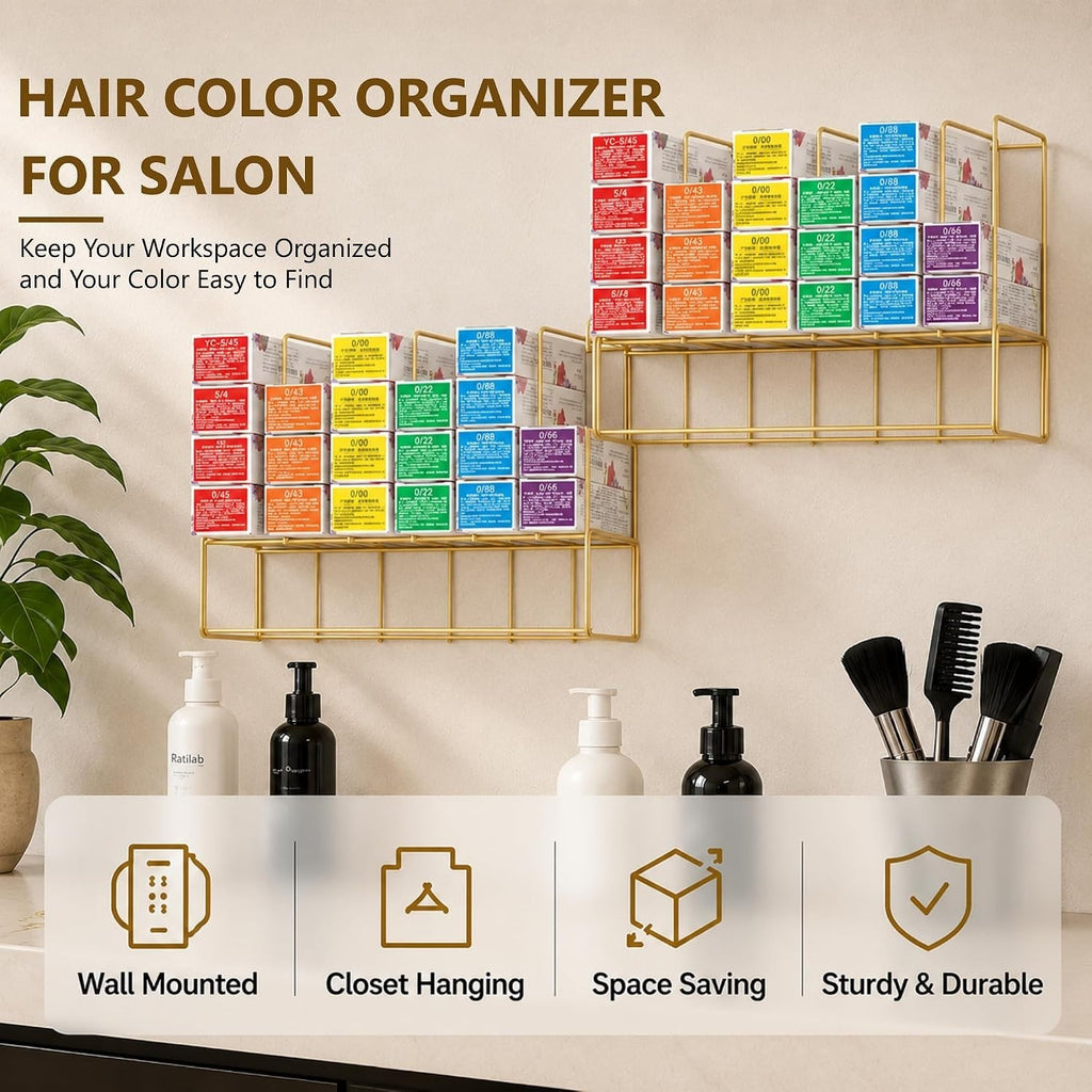 Wall Mounted Hair Color Storage Racks - Metal Organizers for Salon & Home