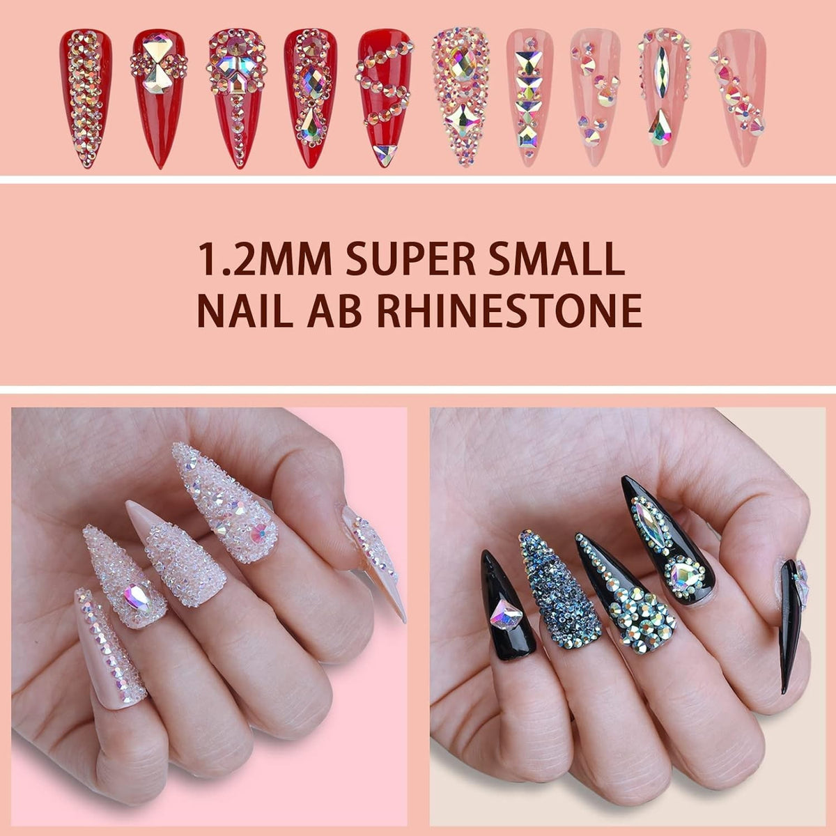 Mini Nail Rhinestones Set 8000Pcs 1.2mm Iridescent AB Crystal Gems for Nails