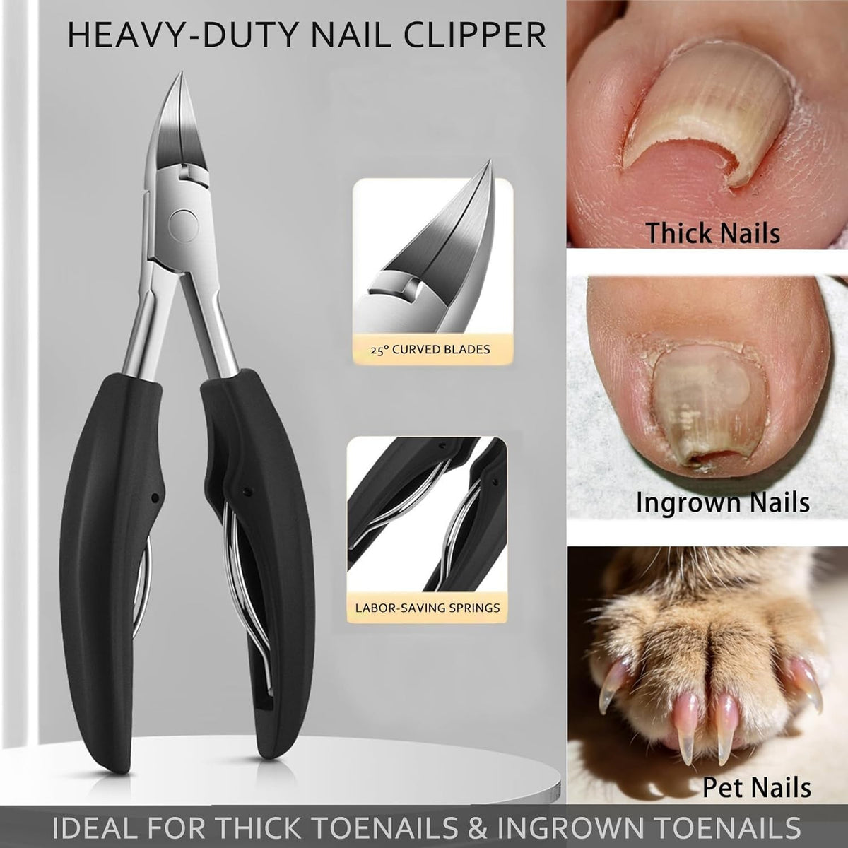 Heavy Duty Toenail Clippers for Thick & Ingrown Nails - Podiatrist-Grade