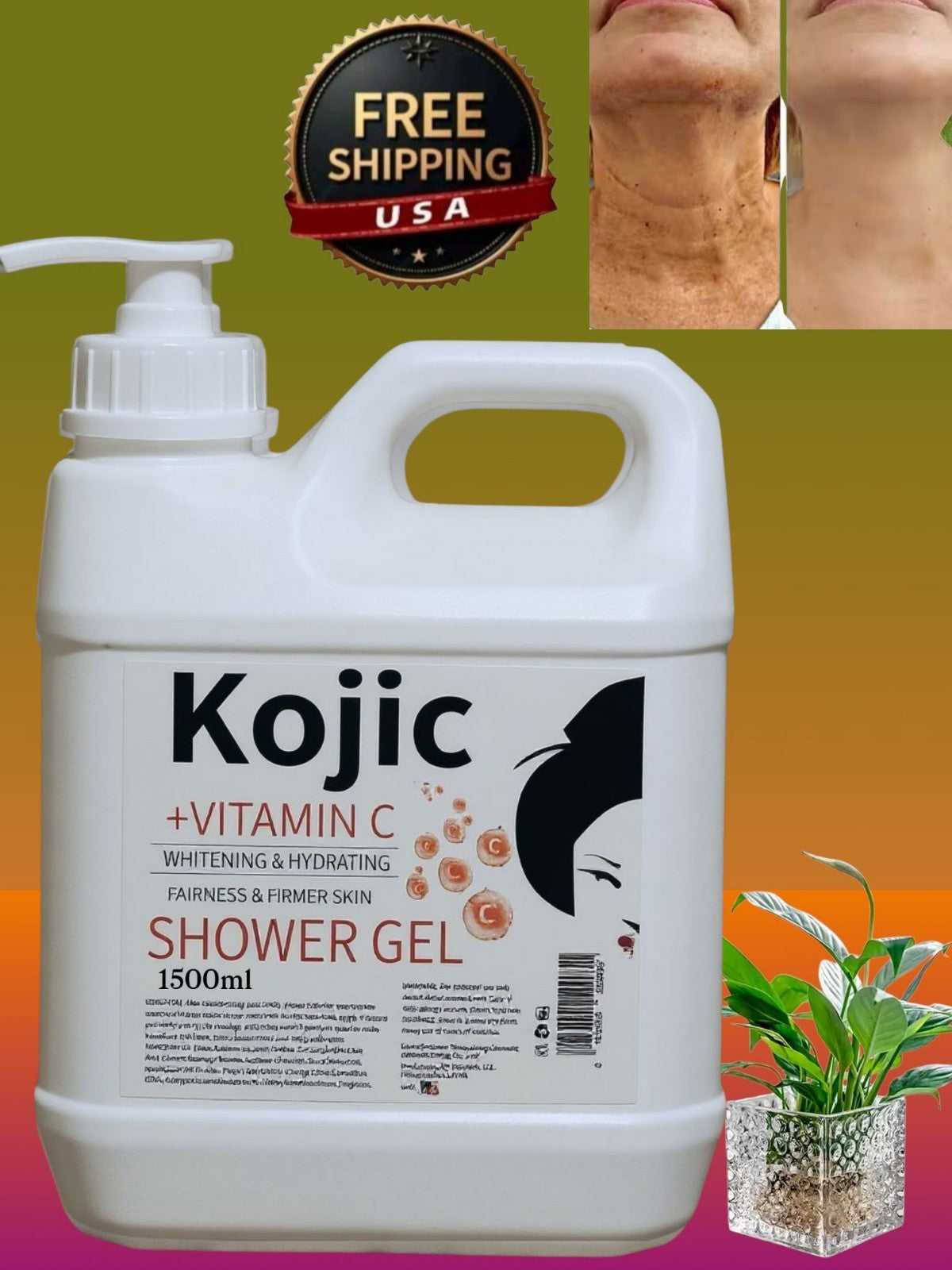 Kojic Acid Skin Lightening Shower Gel 1500ml Brightening Body Wash