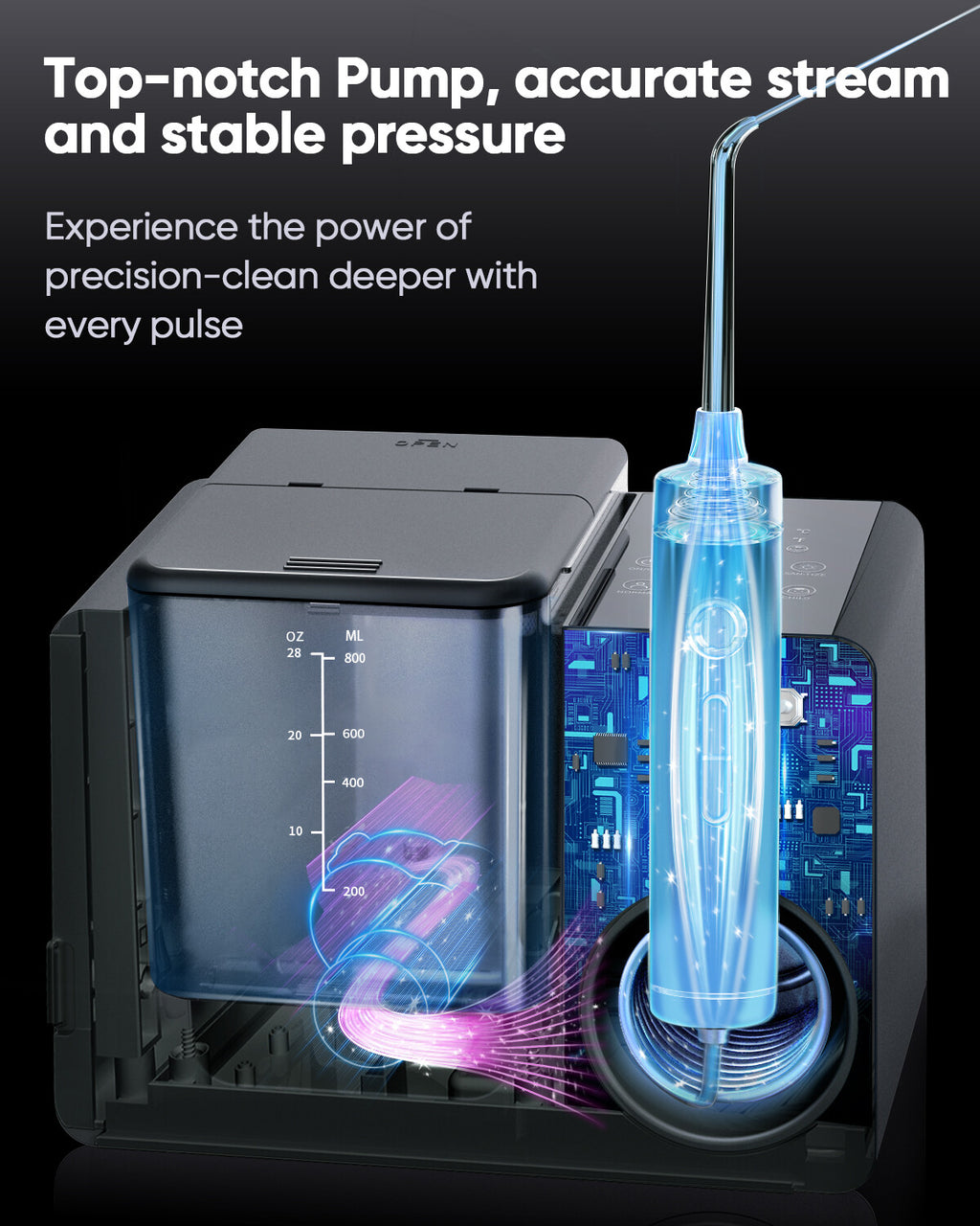 Electric Water Flosser Oral Irrigator with 6 Tips 800ml Reservoir, Multiple Modes