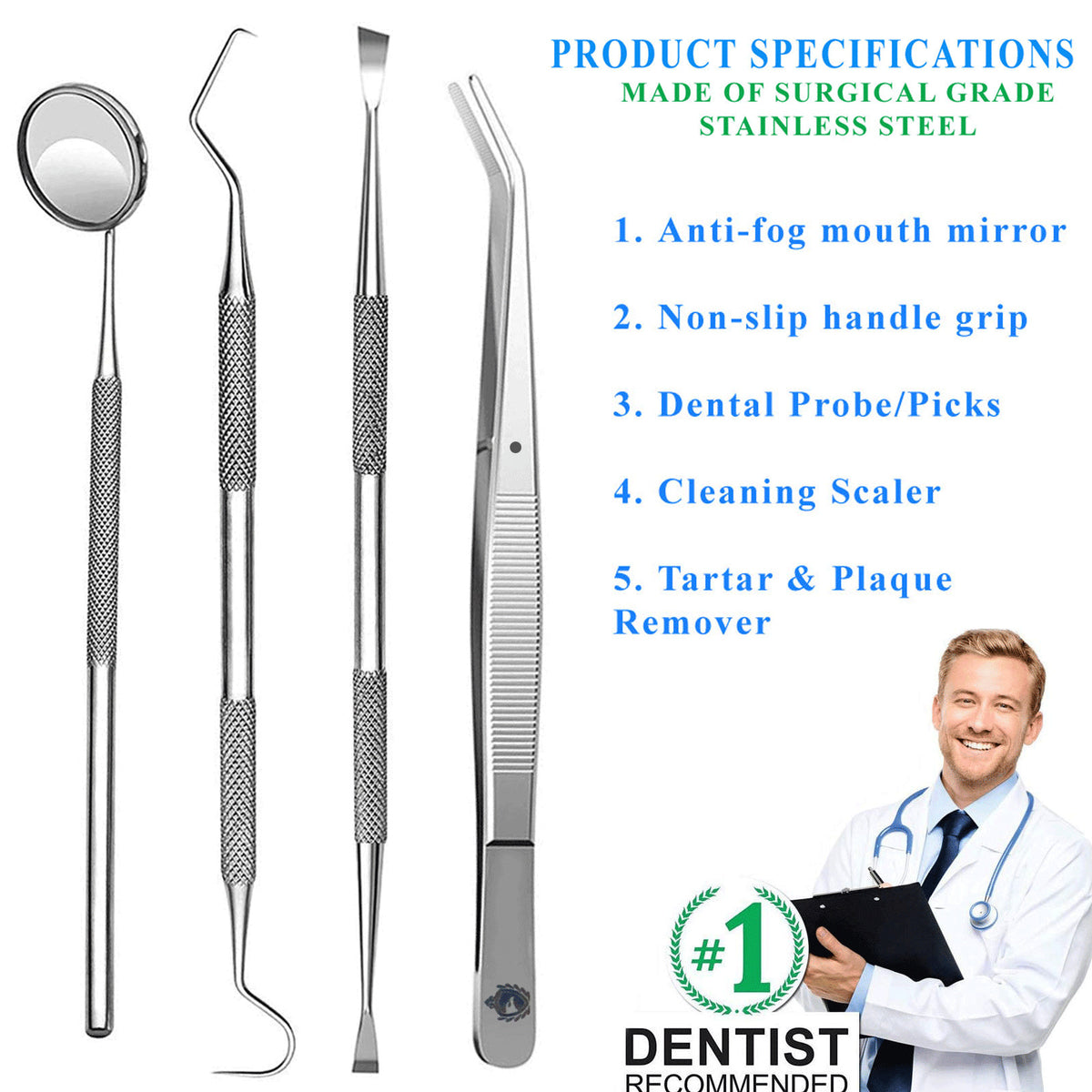 Dental Tooth Cleaning Kit for Plaque and Tartar Removal - Professional Oral Care Tools