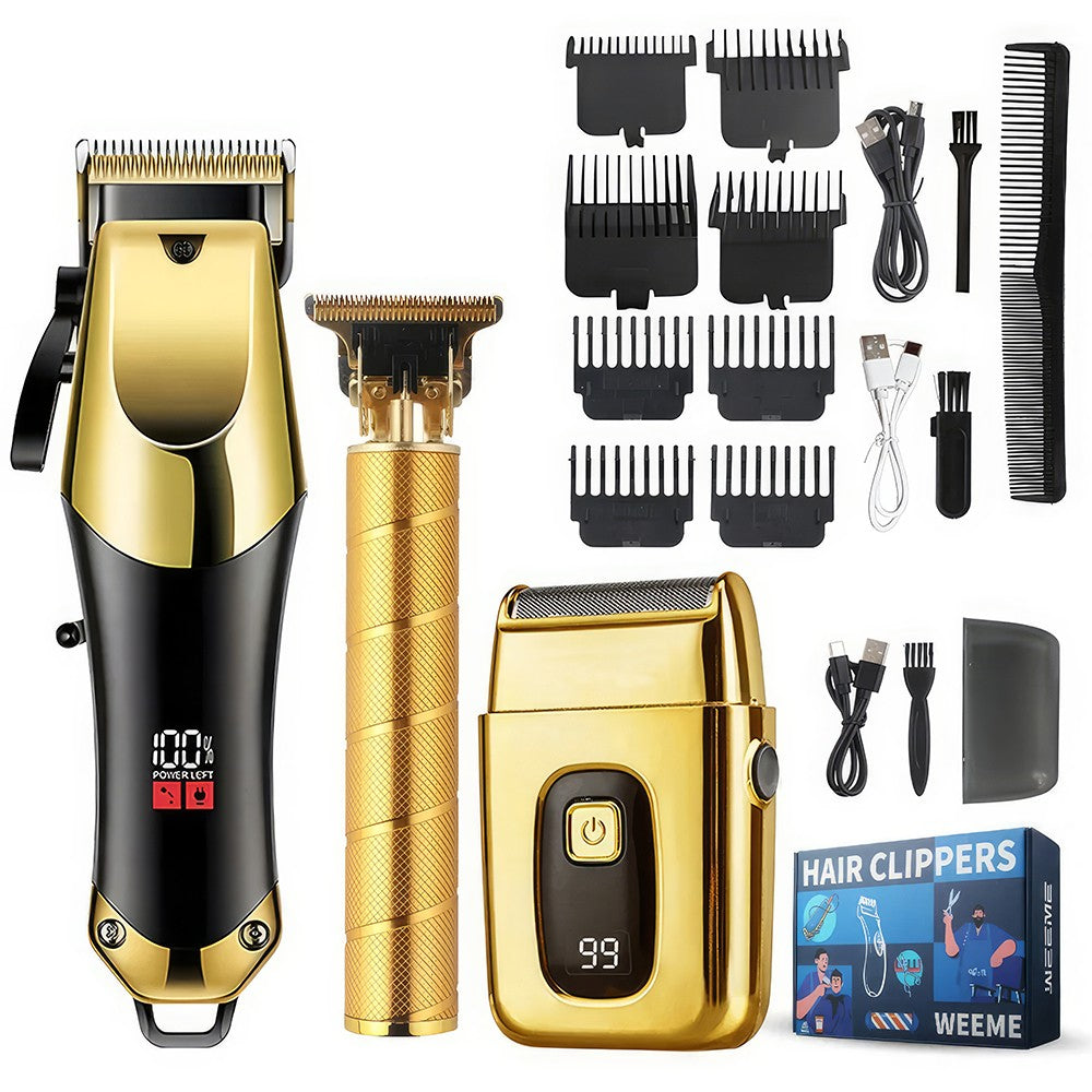 Men's Cordless Hair Cutting & Beard Trimmer Set with LED Display, 3-Piece Grooming Kit