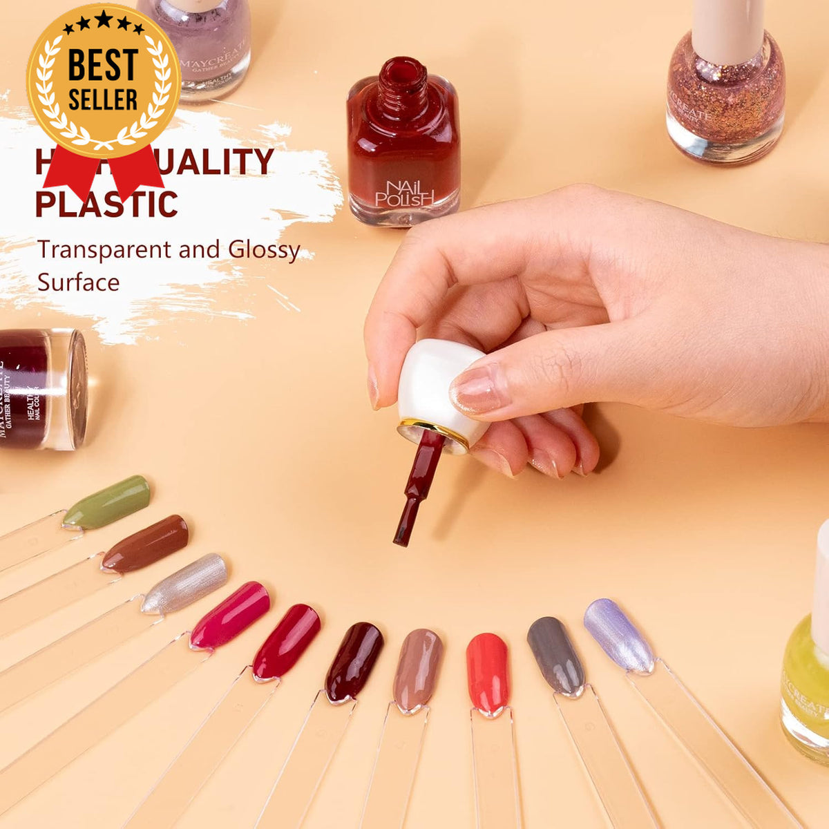 Nail Swatch Sticks Fan Shaped with Ring - 100 Clear Nail Tips for Display & Practice