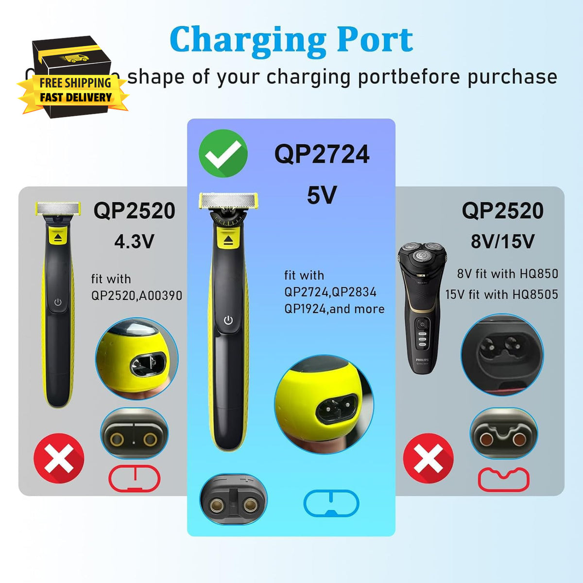 USB Charger Cord for Philips Norelco Shaver QP2724 360 Face & Body Trimmer