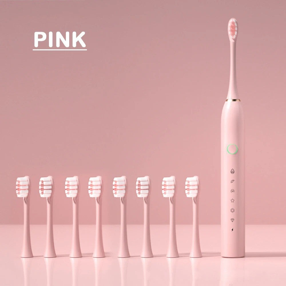 Electric Toothbrush with 6 Modes, USB Rechargeable, Soft Bristles, 8 Heads